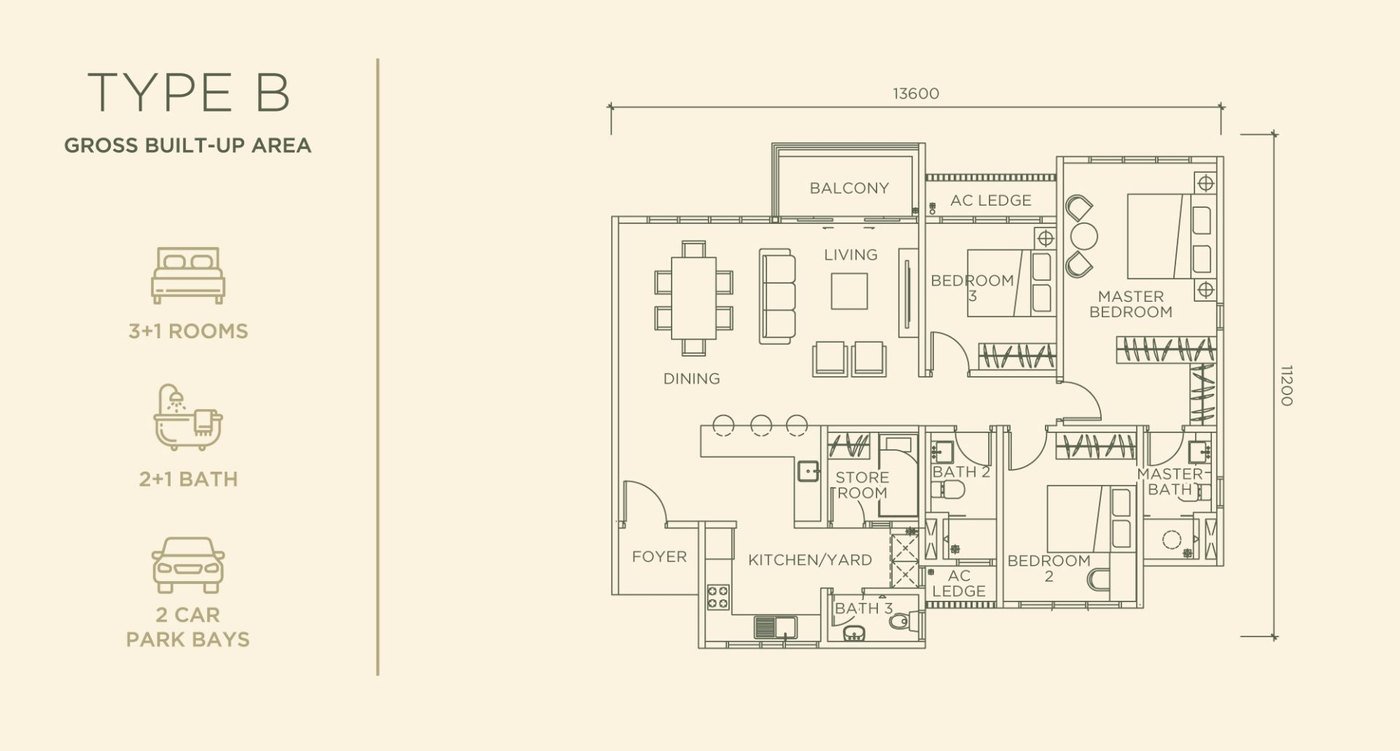 Floor plan, Linari Type B, 1,384 sq ft